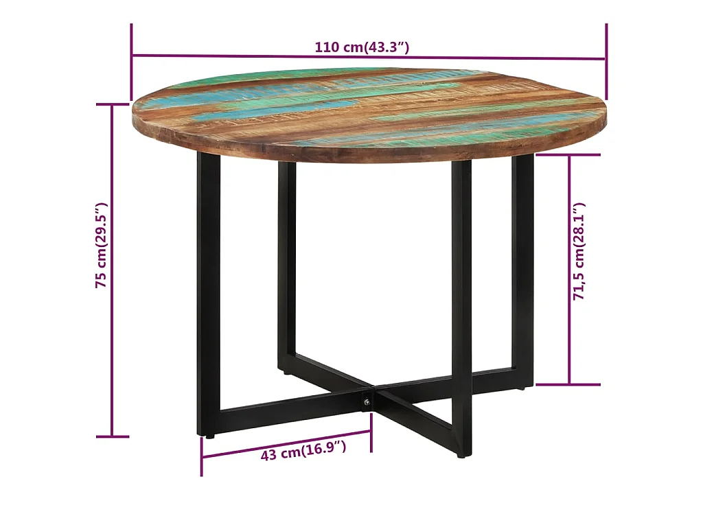 Tavolo da Pranzo 110x75 cm in Legno Massello di Recupero