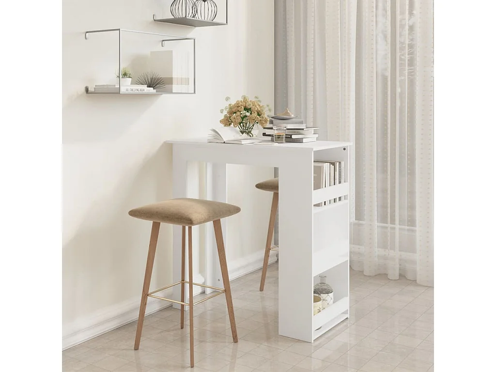 Table de bar rangement Blanc 102x50x103,5 cm Bois d'ingénierie