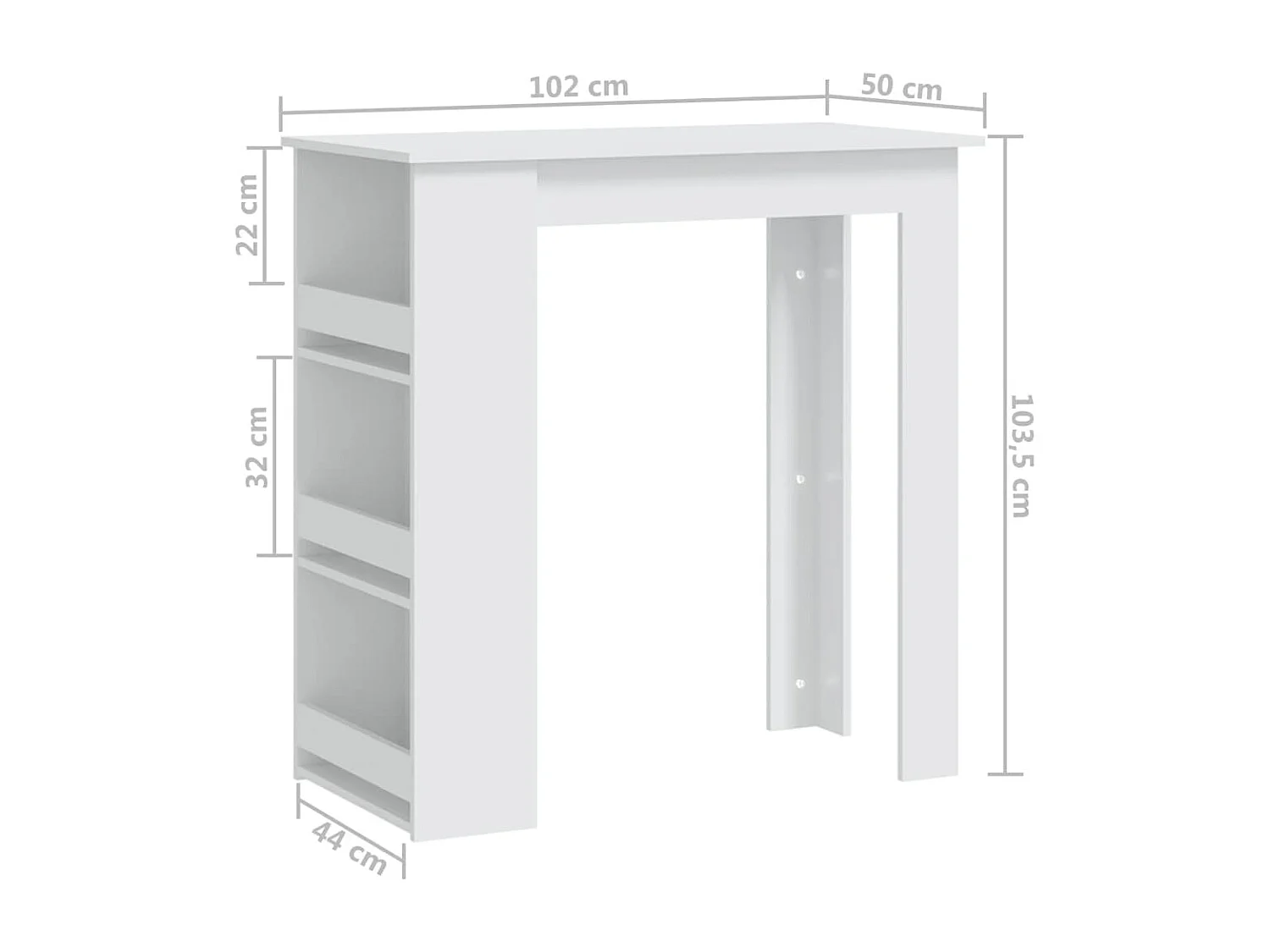 Tavolino da Bar con Mensole Bianco 102x50x103,5 cm Truciolato