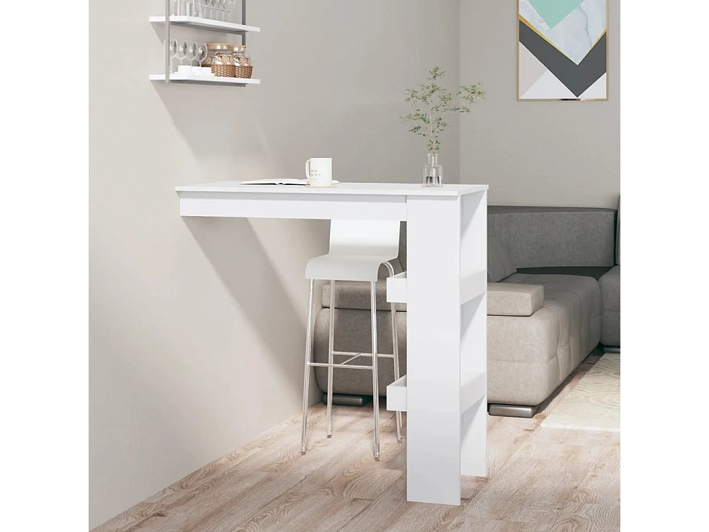 Table bar mural Blanc Brillant 102x45x103,5cm Bois d'ingénierie