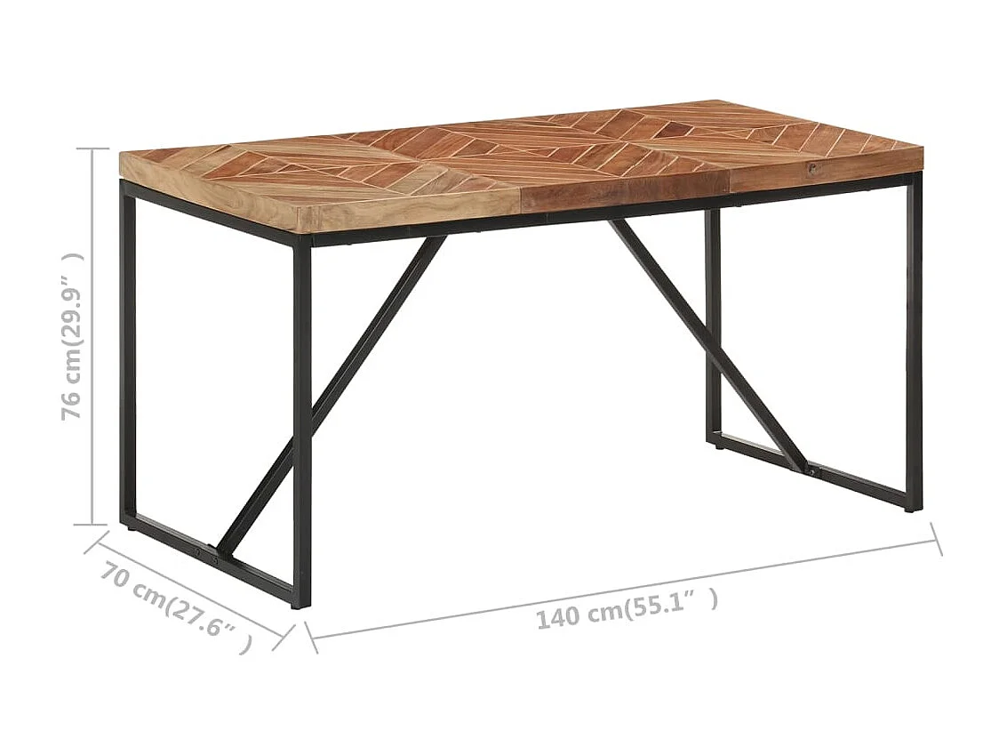 Mesa de comedor de madera maciza de mango y acacia 140x70x76 cm