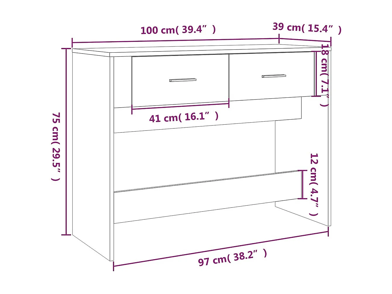 Wandtafel 100x39x75 cm bewerkt hout gerookt eikenkleurig