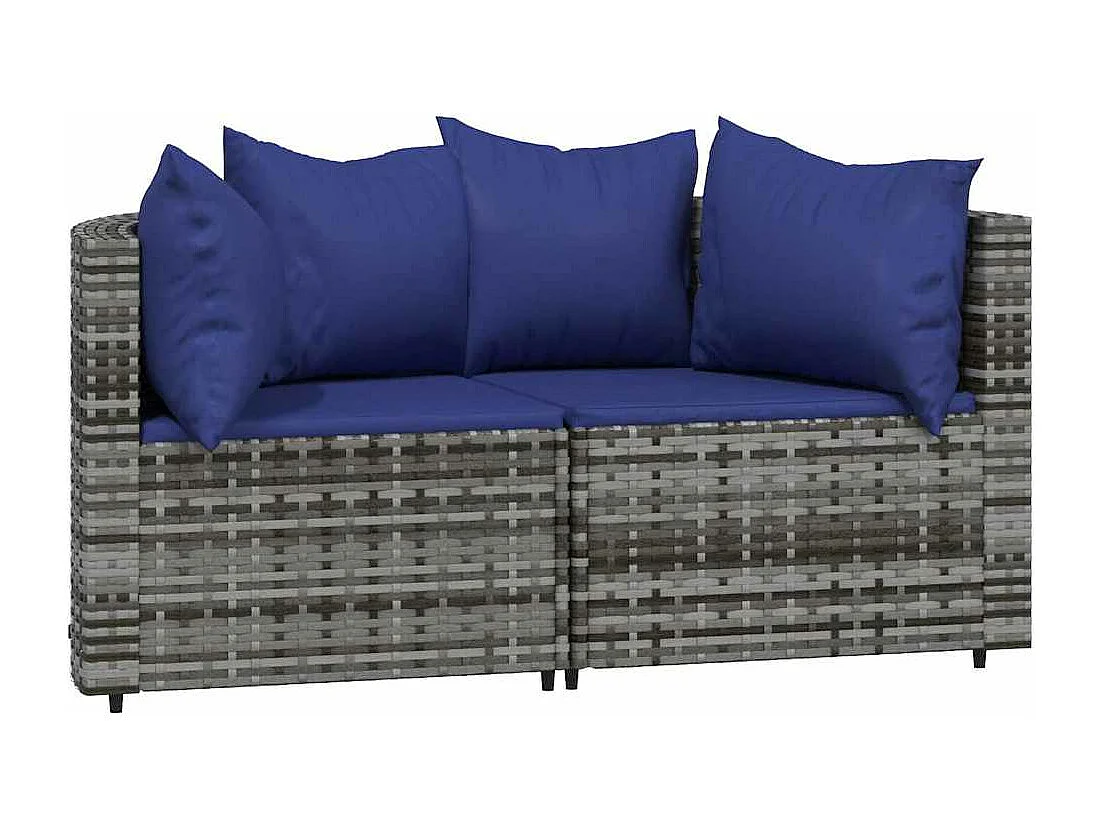 Garten-Ecksofas mit Kissen 2 Stk. Grau Poly Rattan