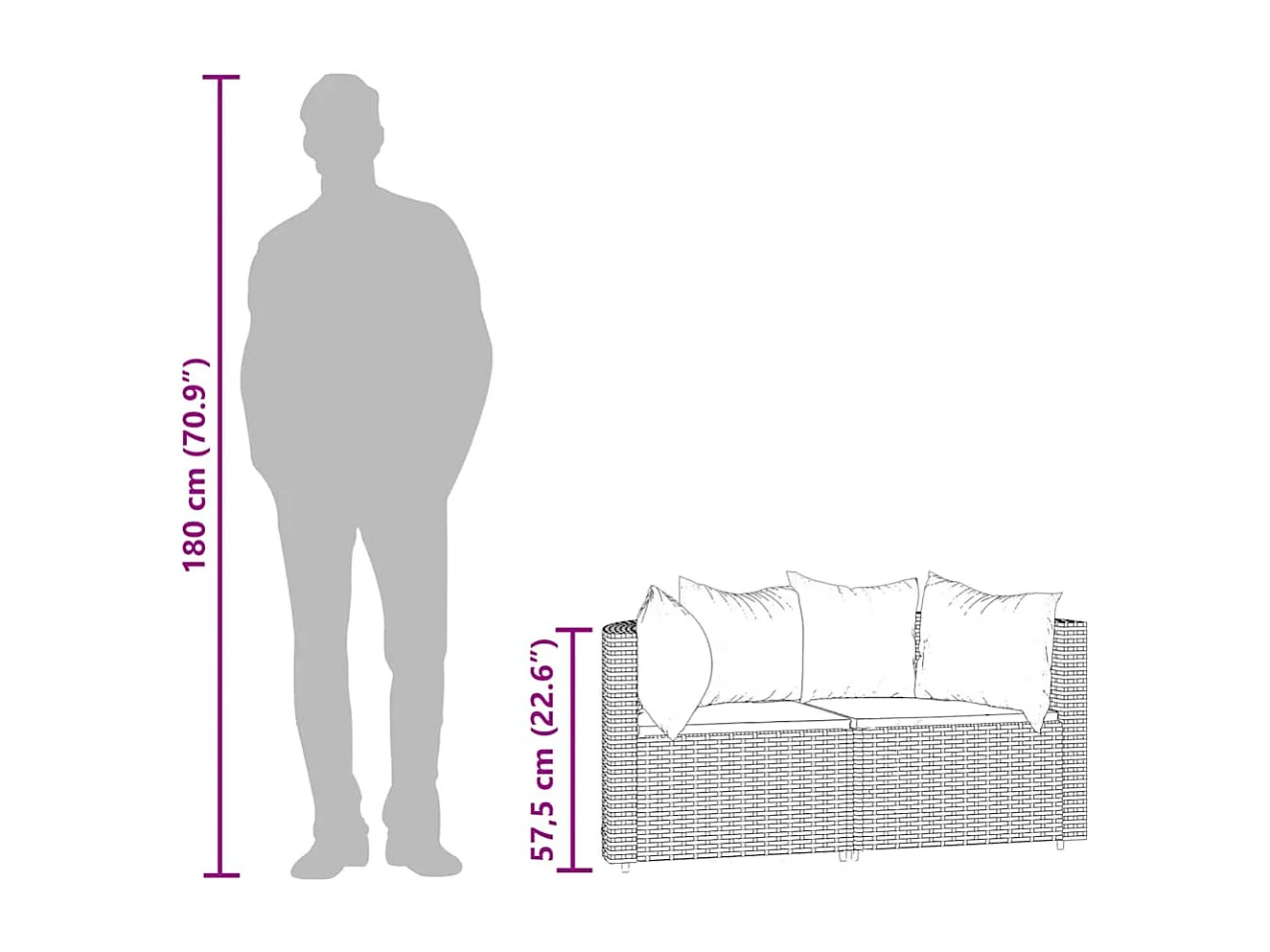 Garten-Ecksofas mit Kissen 2 Stk. Grau Poly Rattan