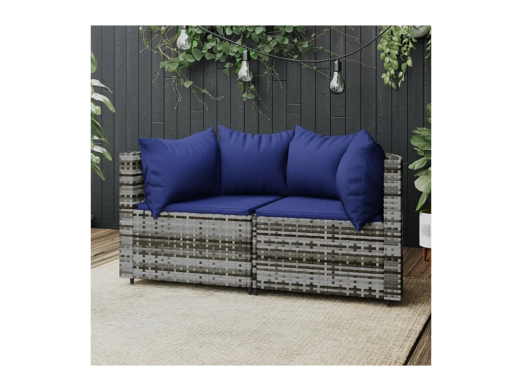 Divani Angolari da Giardino con Cuscini 2pz Polyrattan Grigio