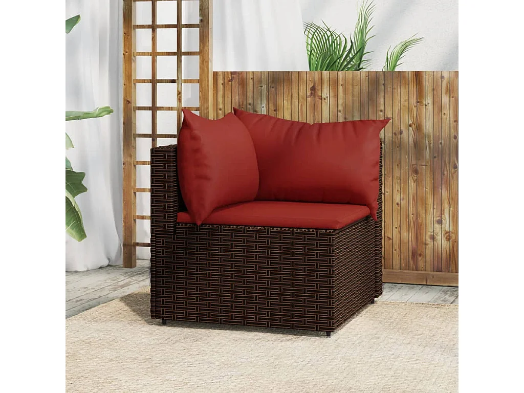 Divano Angolare da Giardino con Cuscini in Polyrattan Marrone