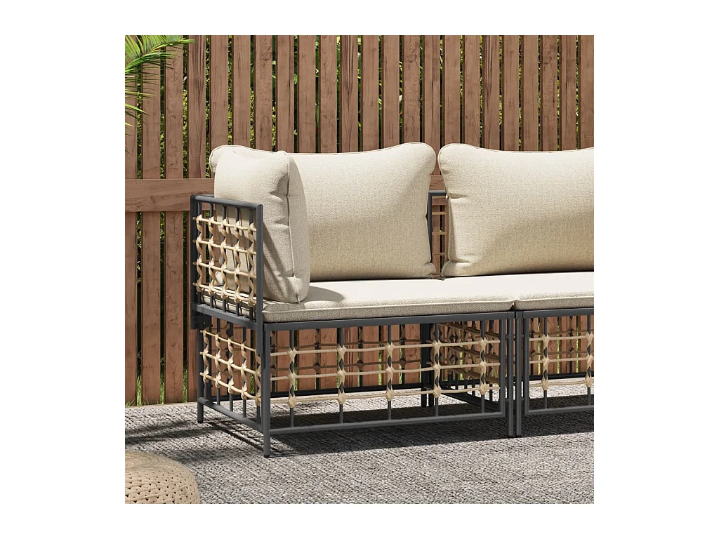 Canapé d'angle de jardin avec coussin beige résine tressée