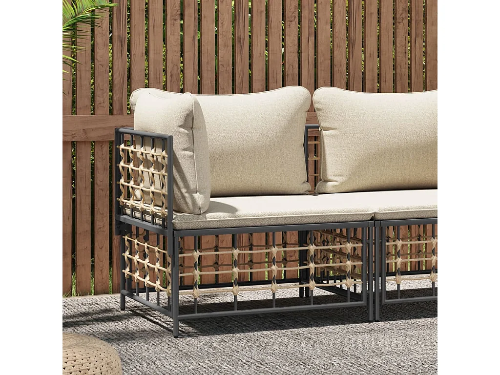 Canapé d'angle de jardin avec coussin beige résine tressée