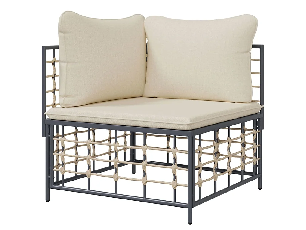Canapé d'angle de jardin avec coussin beige résine tressée
