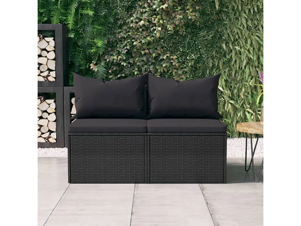 Tuinmiddenbanken met kussens 2 st poly rattan zwart