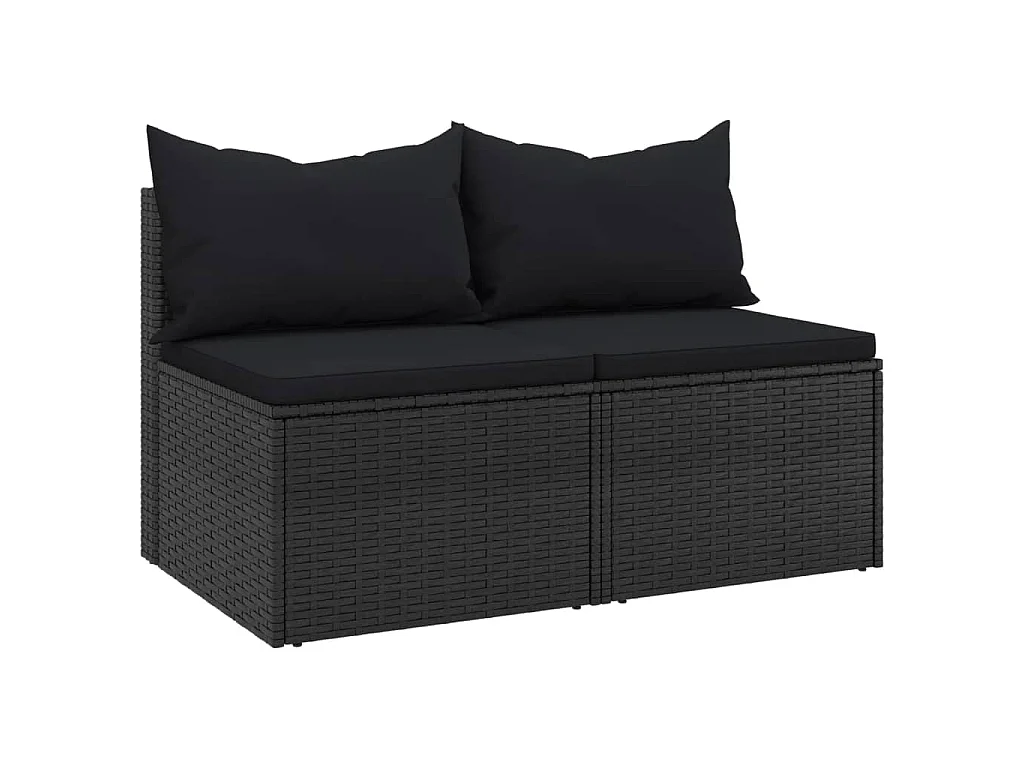Canapés centraux de jardin et coussins 2pcs Noir Résine tressée