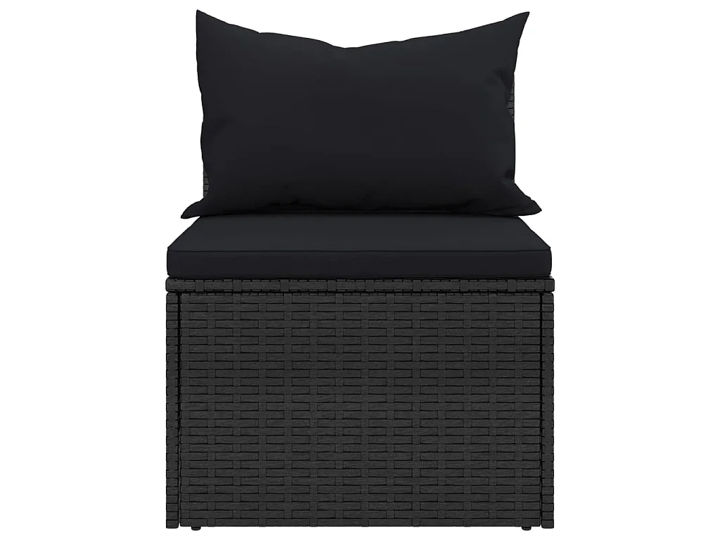 Canapés centraux de jardin et coussins 2pcs Noir Résine tressée