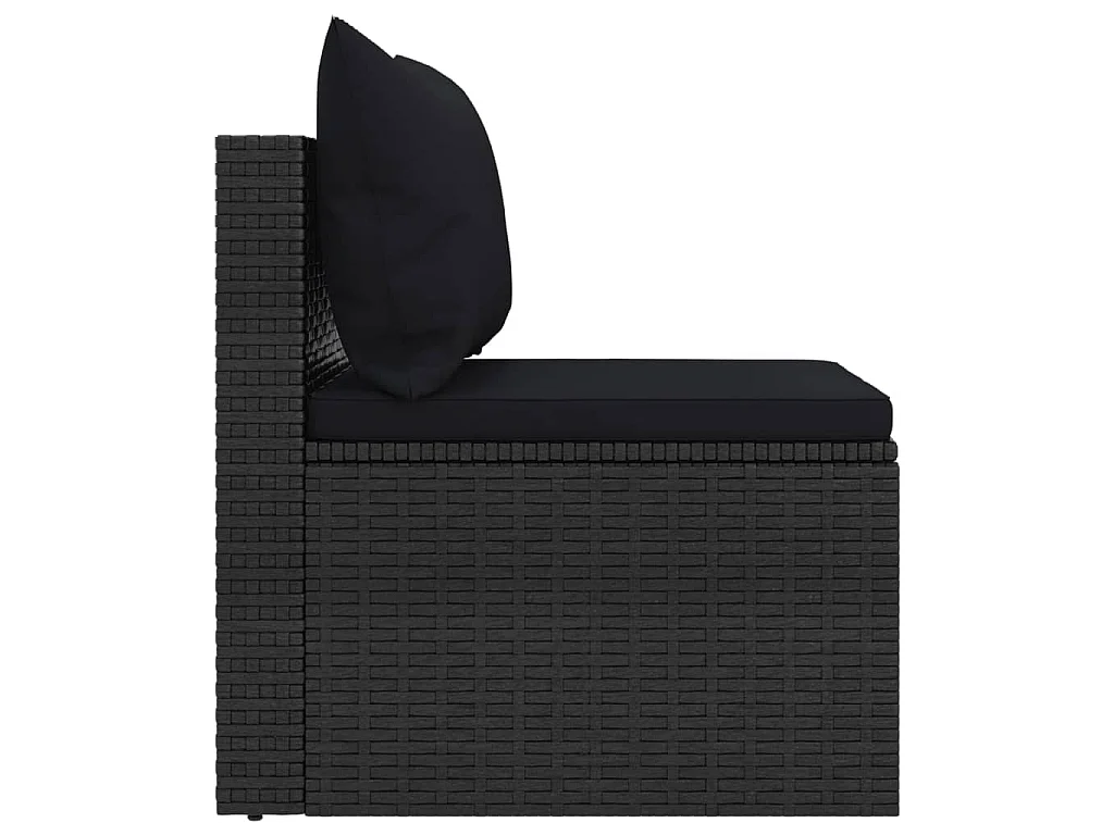 Tuinmiddenbanken met kussens 2 st poly rattan zwart