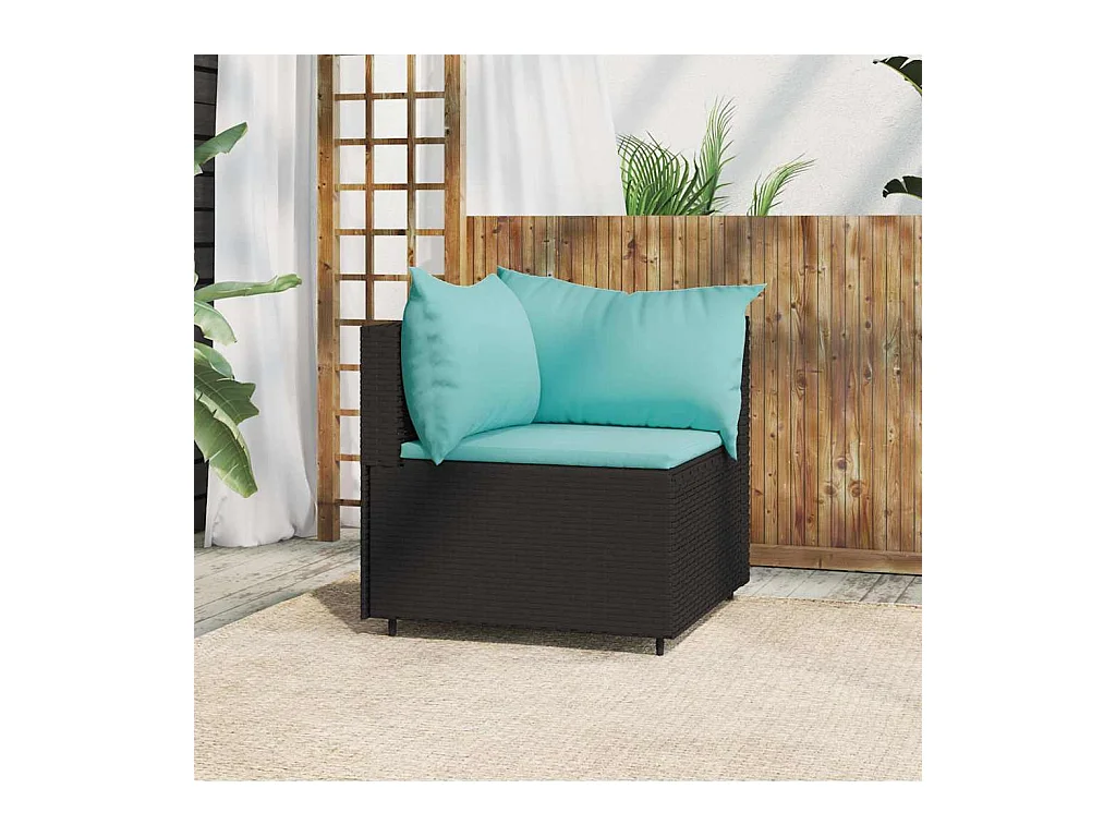 Garten-Ecksofa mit Kissen Schwarz Poly Rattan