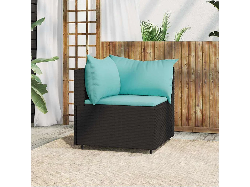 Divano Angolare da Giardino con Cuscini in Polyrattan Nero