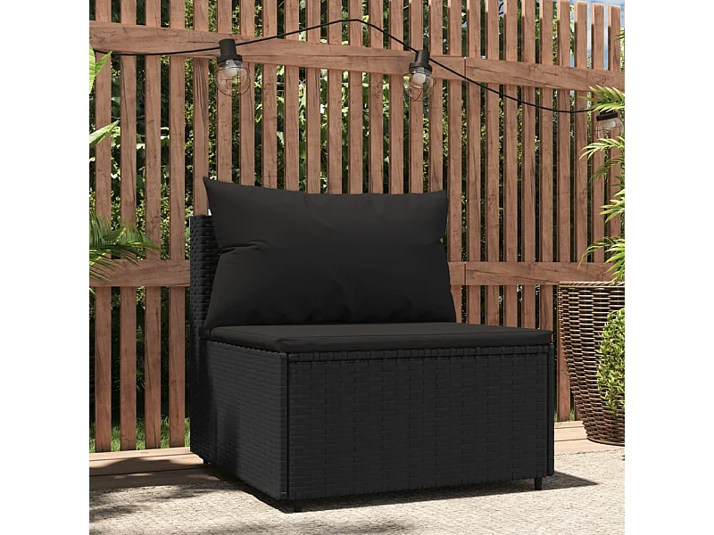 Garten-Mittelsofa mit Kissen Schwarz Poly Rattan