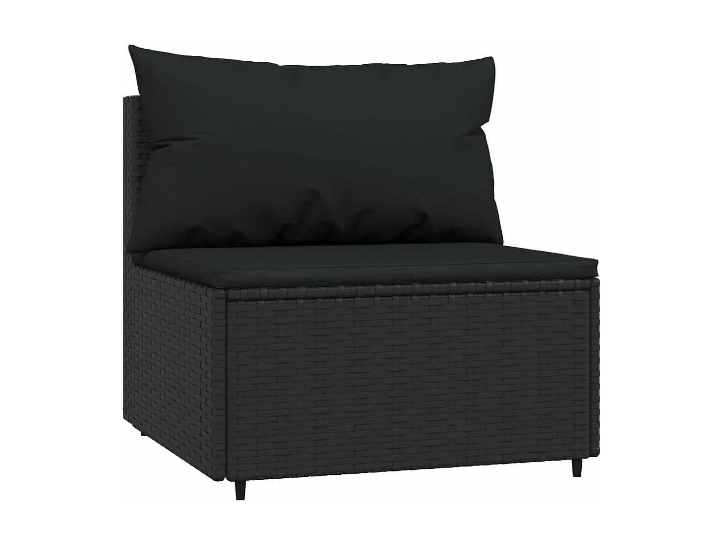 Garten-Mittelsofa mit Kissen Schwarz Poly Rattan