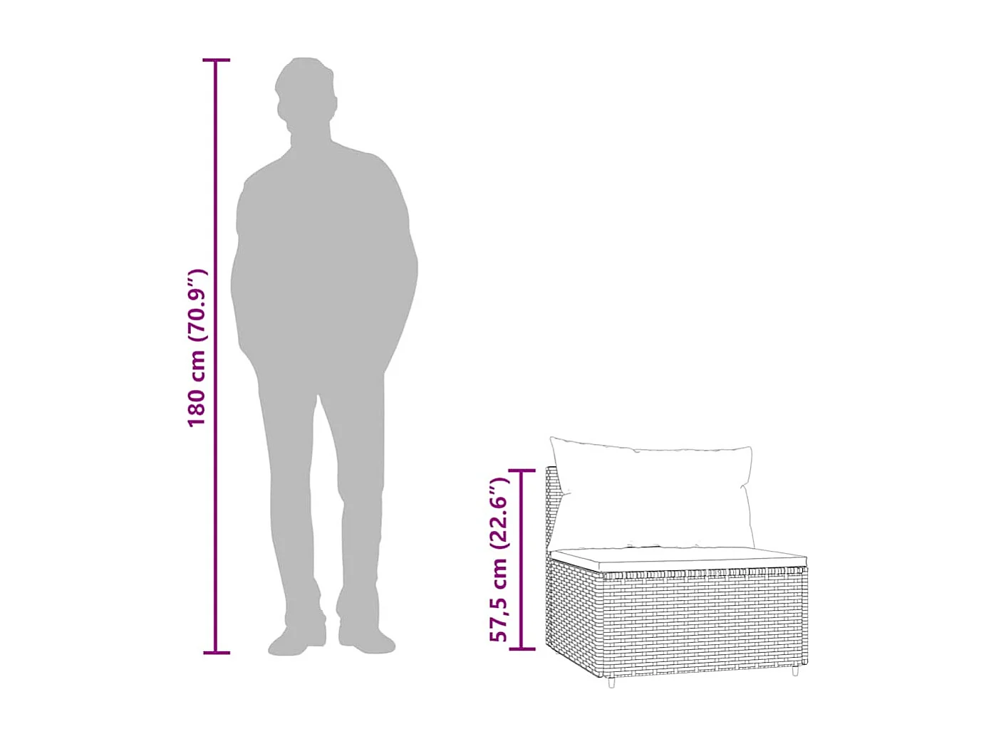 Garten-Mittelsofa mit Kissen Schwarz Poly Rattan