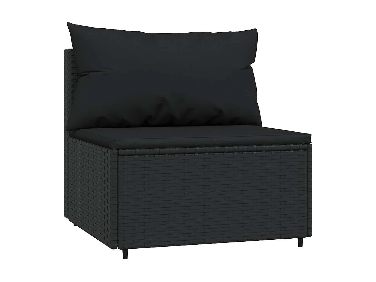 Garten-Mittelsofa mit Kissen Schwarz Poly Rattan