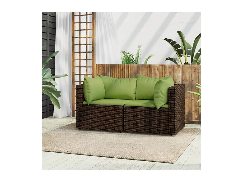 Divani Angolari da Giardino con Cuscini 2pz Polyrattan Marrone