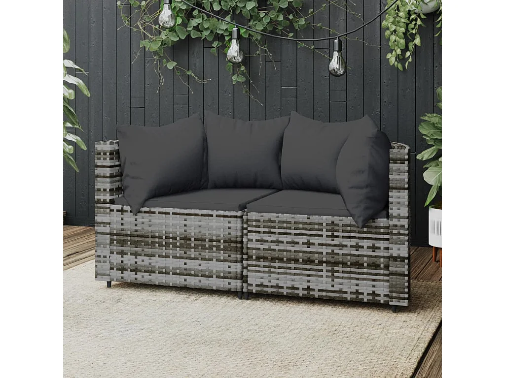 Canapés d'angle de jardin et coussins 2 pcs gris résine tressée
