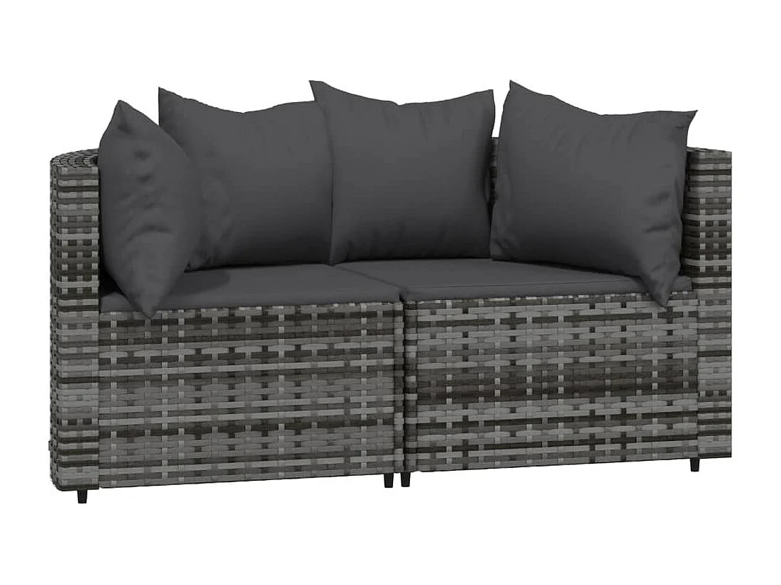 Canapés d'angle de jardin et coussins 2 pcs gris résine tressée