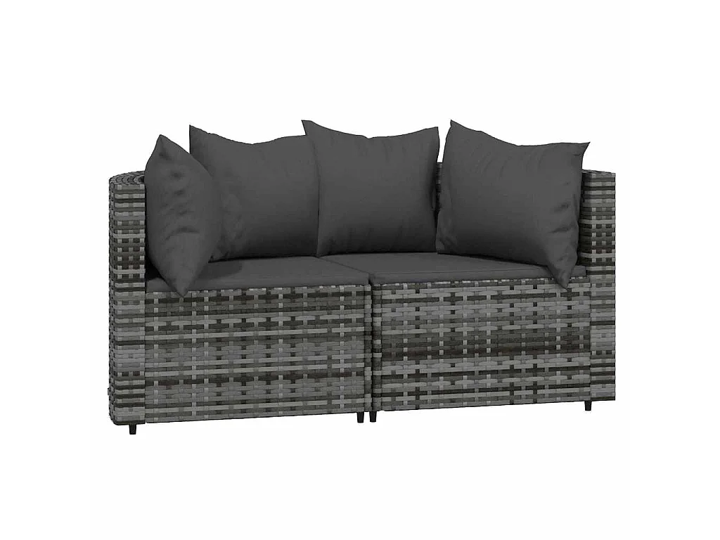 Canapés d'angle de jardin et coussins 2 pcs gris résine tressée