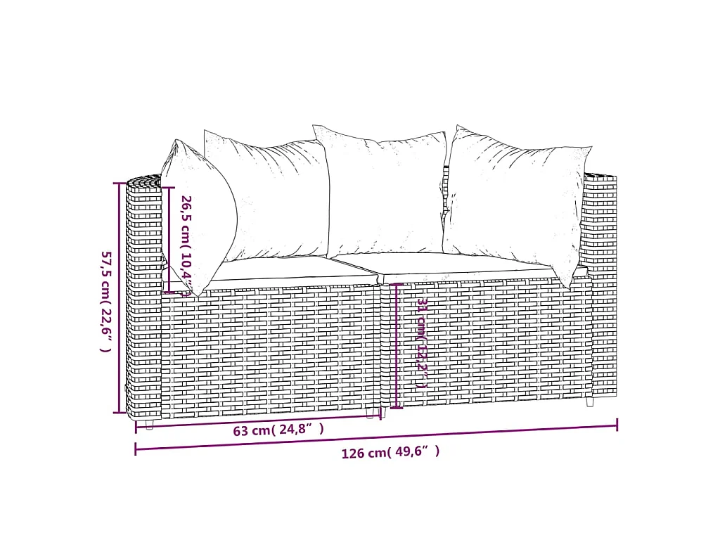 Canapés d'angle de jardin et coussins 2 pcs gris résine tressée