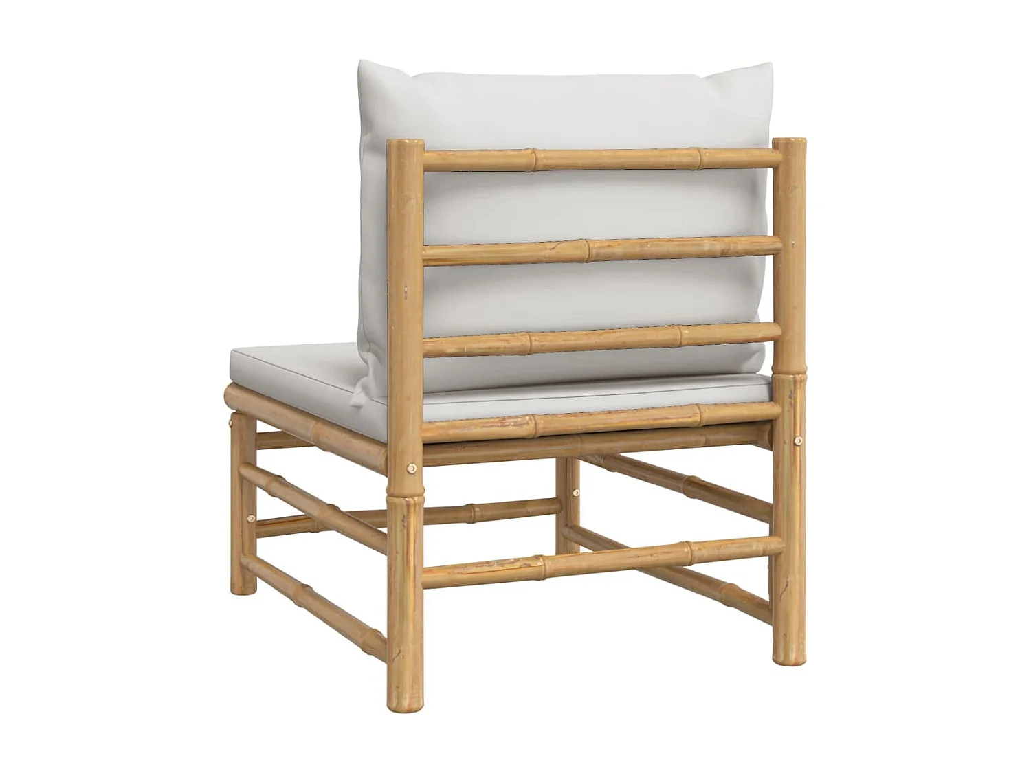 Tuinmiddenbank met lichtgrijze kussens bamboe