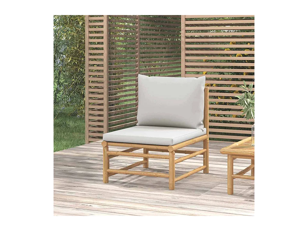 Canapé central de jardin avec coussins gris clair bambou