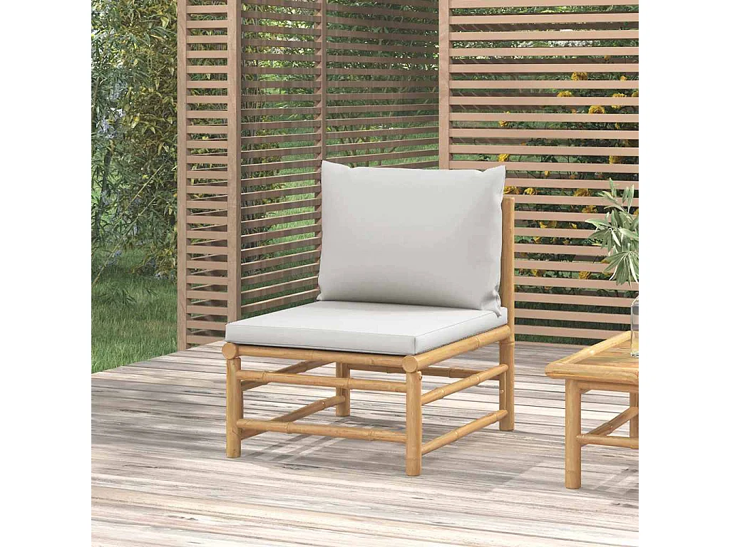 Canapé central de jardin avec coussins gris clair bambou