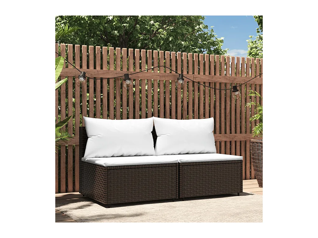 Tuinmiddenbanken met kussens 2 st poly rattan bruin