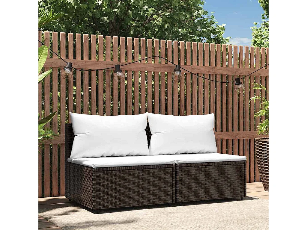 Divani Centrali da Giardino con Cuscini 2pz Polyrattan Marrone
