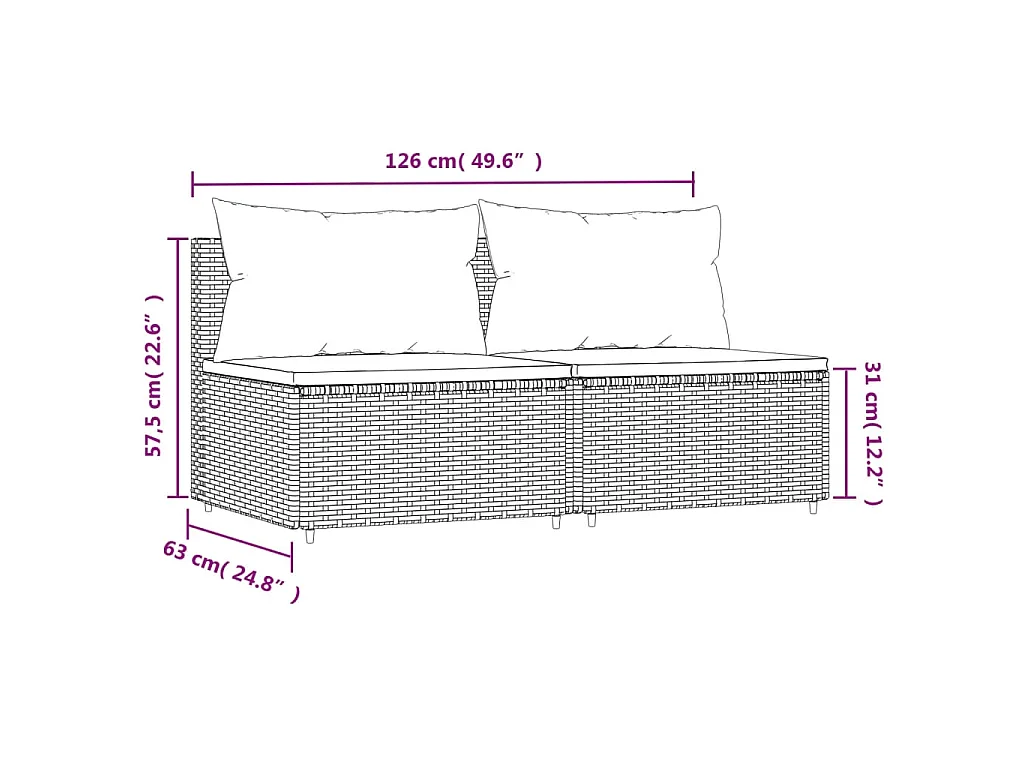 Divani Centrali da Giardino con Cuscini 2pz Polyrattan Marrone