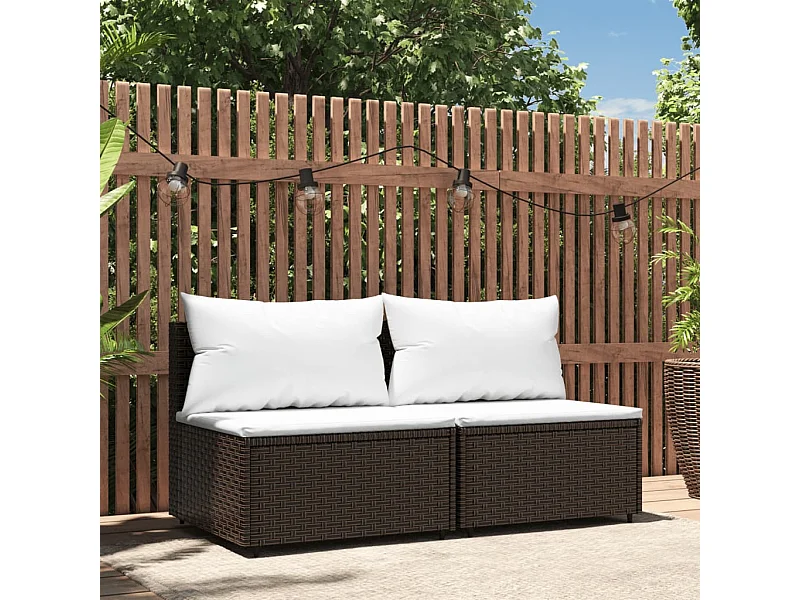 Divani Centrali da Giardino con Cuscini 2pz Polyrattan Marrone