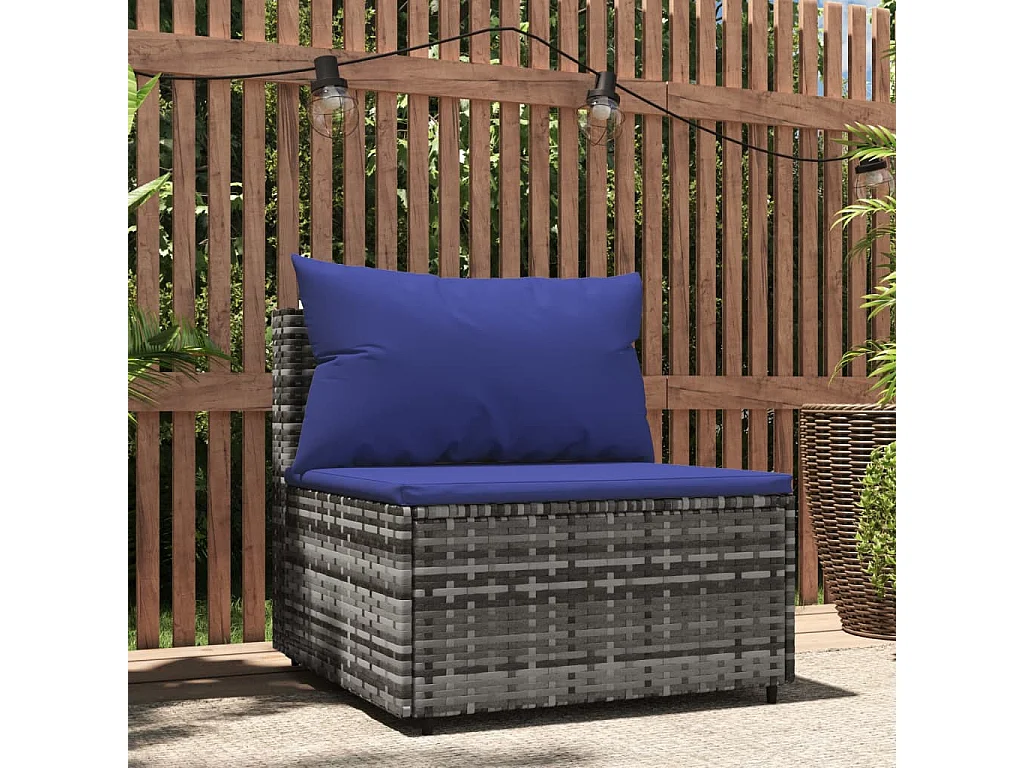 Tuinmiddenbank met kussens poly rattan grijs