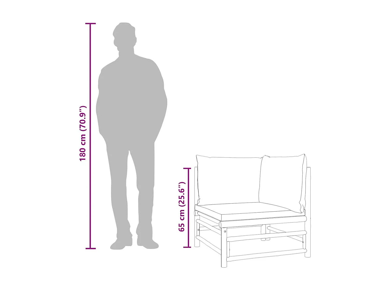 Tuinhoekbank met kussens bamboe groen