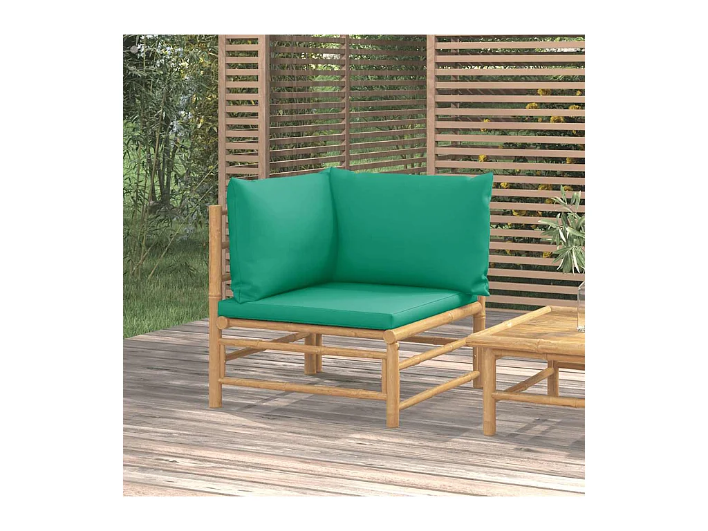 Divano Angolare da Giardino con Cuscini Verdi in Bambù