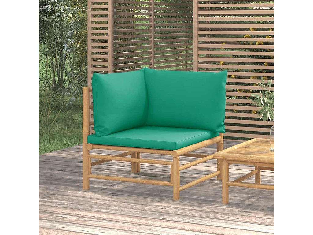 Tuinhoekbank met kussens bamboe groen