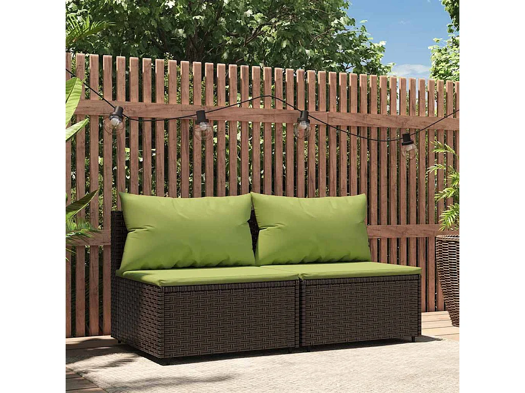 Sofás de centro p/ jardim c/ almofadões 2 pcs vime PE castanho