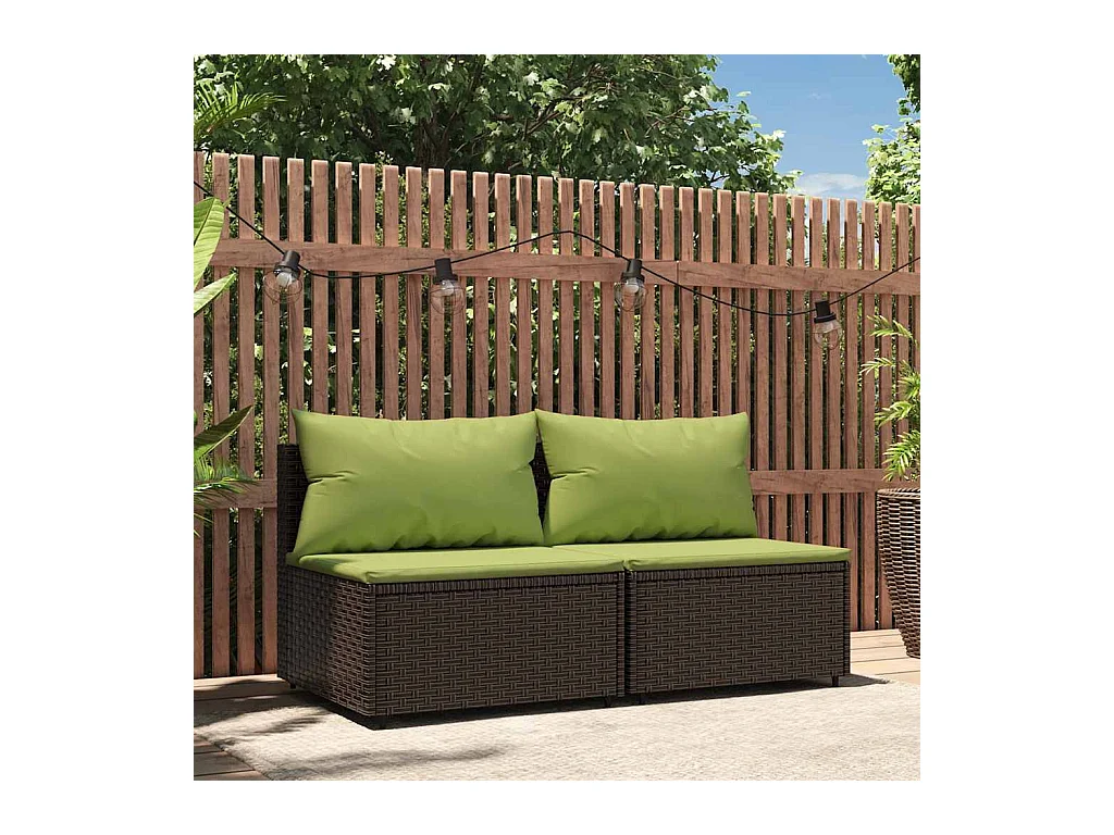 Tuinmiddenbanken met kussens 2 st poly rattan bruin