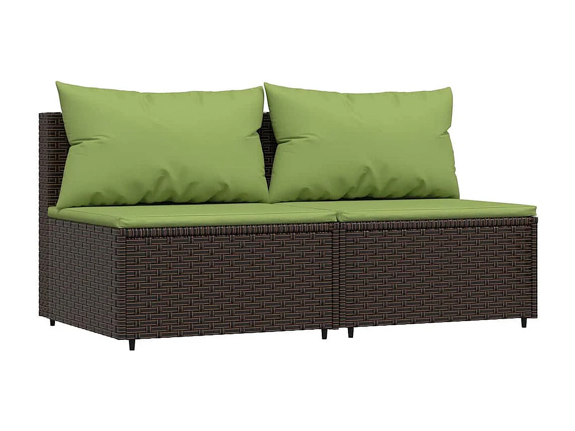 Tuinmiddenbanken met kussens 2 st poly rattan bruin
