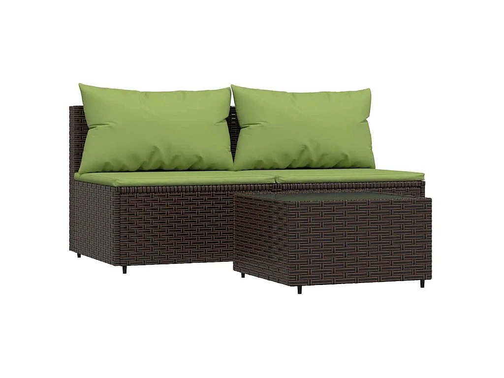 Set Mobili da Giardino 3 pz con Cuscini in Polyrattan Marrone