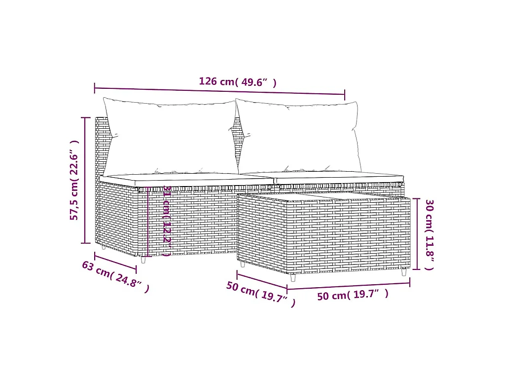 Set Mobili da Giardino 3 pz con Cuscini in Polyrattan Marrone