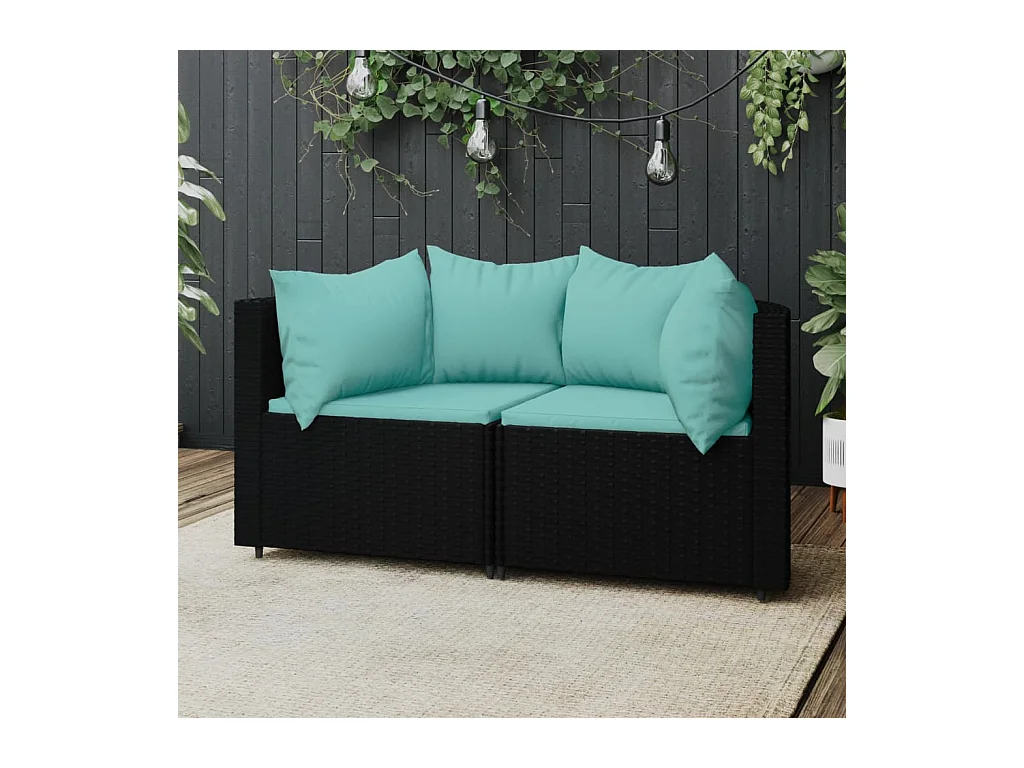 Garten-Ecksofas mit Kissen 2 Stk. Schwarz Poly Rattan