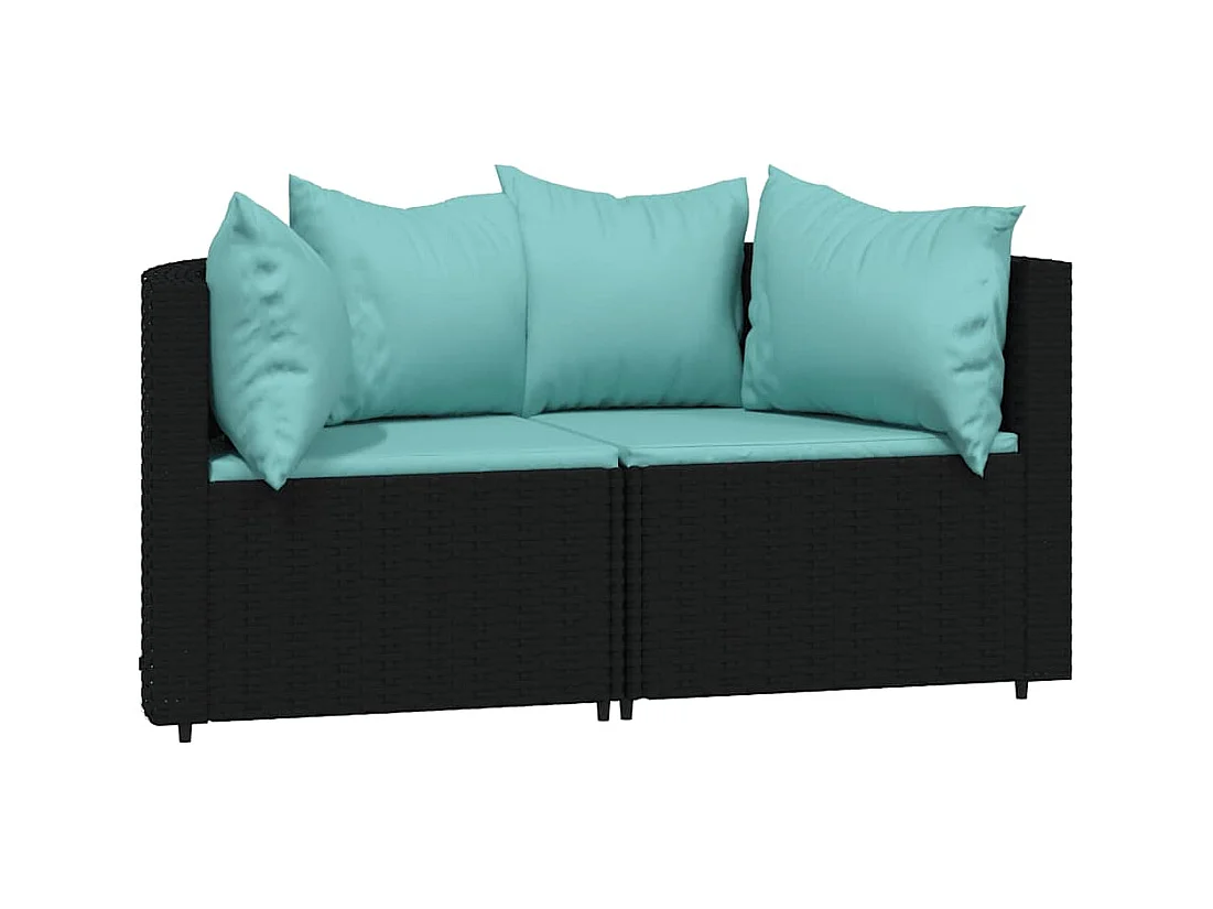 Canapés d'angle de jardin et coussins 2pcs Noir Résine tressée