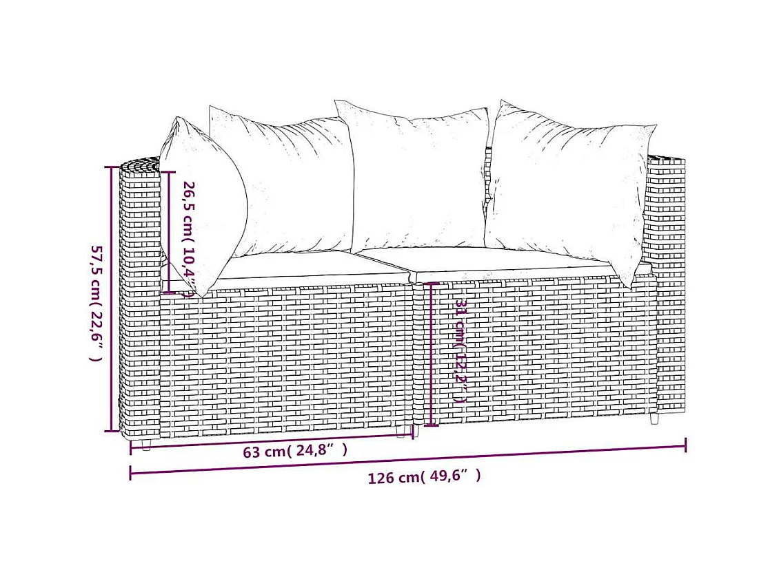Canapés d'angle de jardin et coussins 2pcs Noir Résine tressée