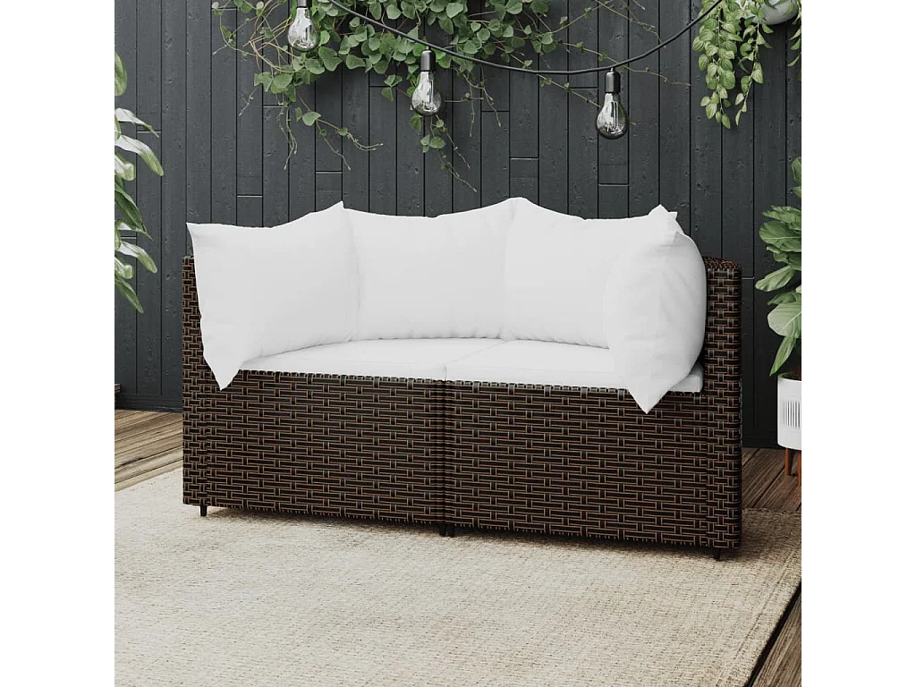 Canapés d'angle de jardin et coussins2pcs marron résine tressée