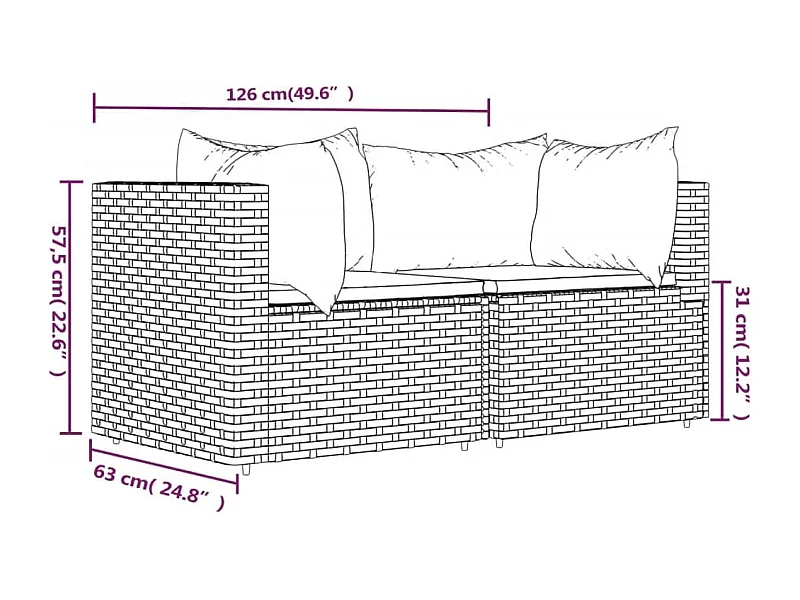 Divani Angolari da Giardino con Cuscini 2pz Polyrattan Marrone