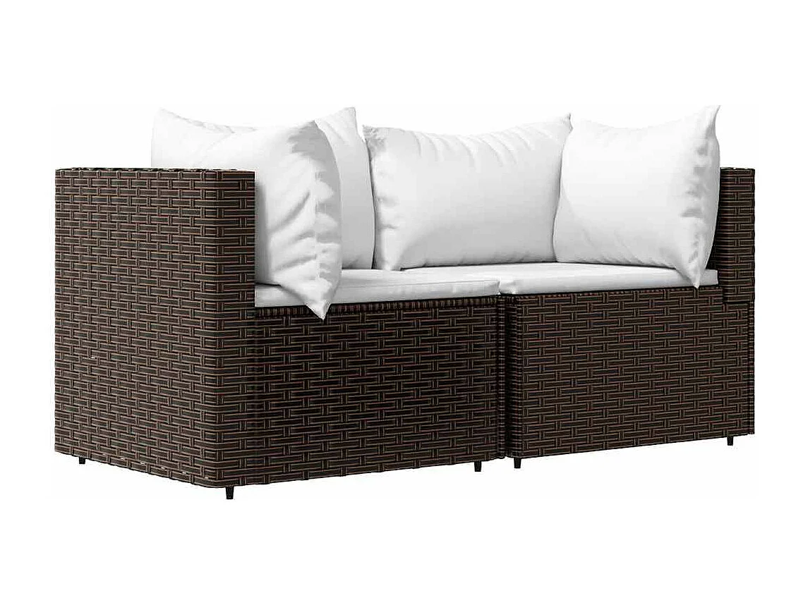 Tuinhoekbanken met kussens 2 st poly rattan bruin